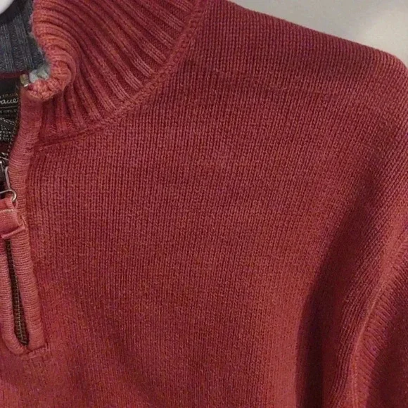 Eddie Bauer men's‎ large rustic red quarter zip long sleeve cotton sweater - Picture 2 of 4